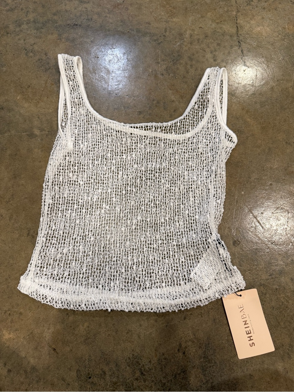 SHEIN White Open-Weave Tank Top